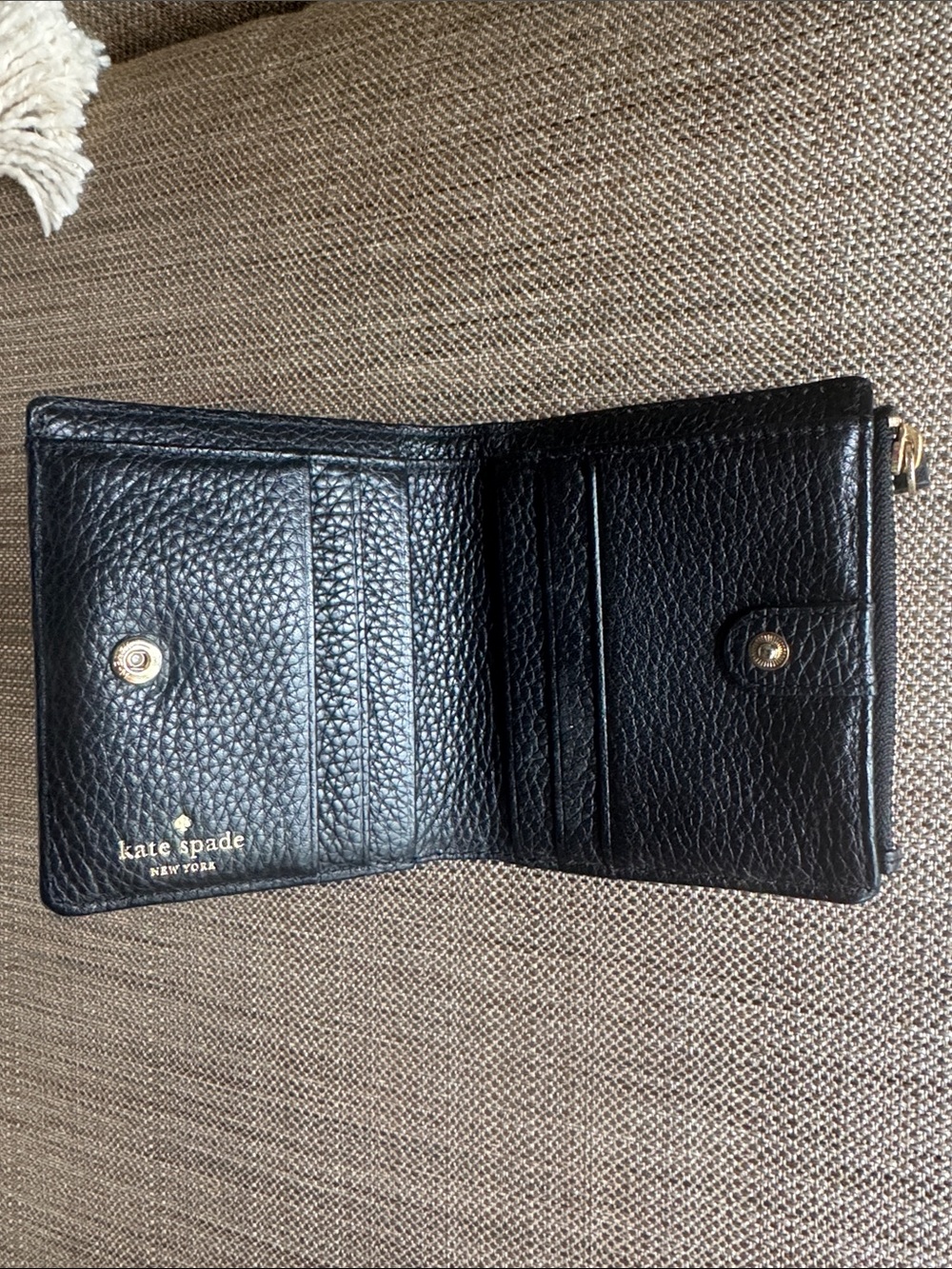 kate spade Black Pebbled Leather Bi-fold Wallet with Gold Logo - Picture 3 of 5